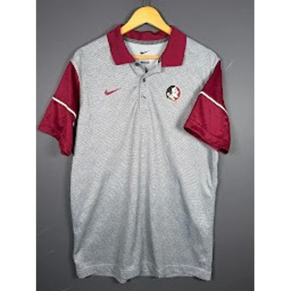 Nike Florida State Seminoles Dri-FIT Polo Shirt Mens Medium Grey Maroon FSU